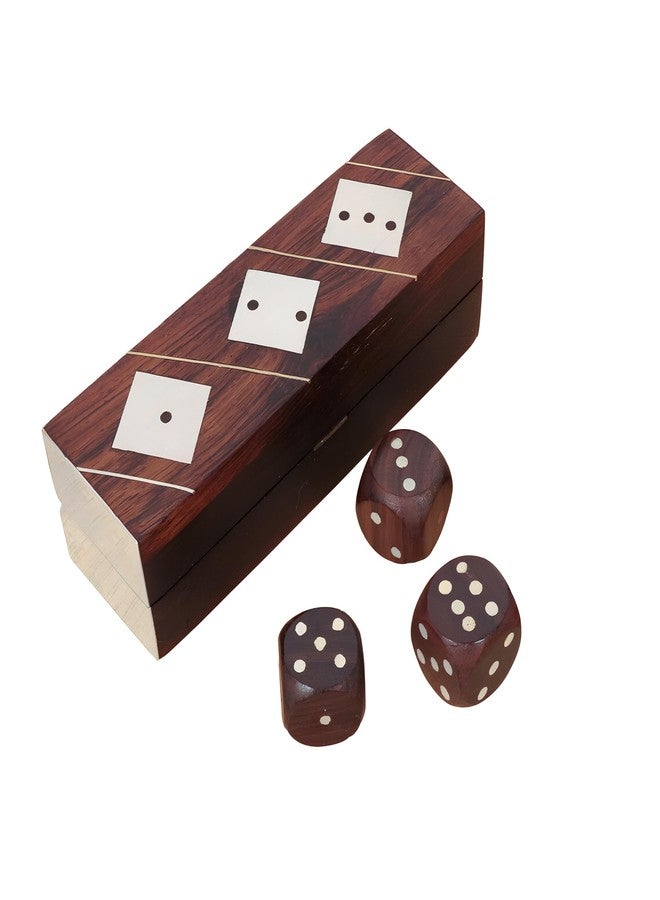 Timber Revival Co.® Dice Box Game Set Comes with 5 Dices - Brass Inlay Rolling Dice Holder Handcrafted Box Mini Travel Board Table Game Size 5x1.5x1.5 inches. - Image 2